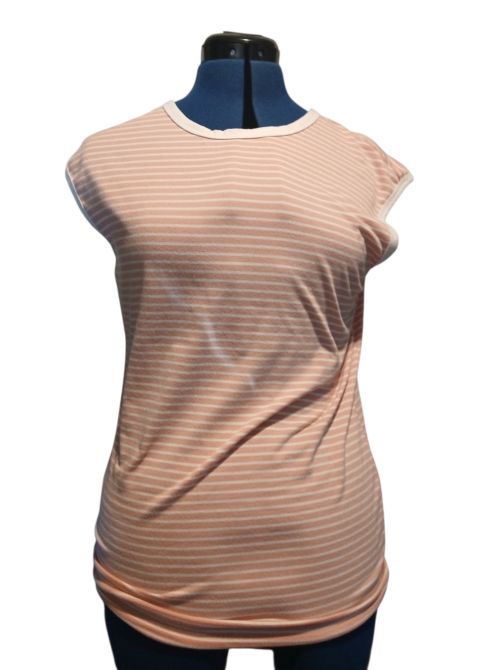 Soft Pink Striped Cap-Sleeve Tank Top